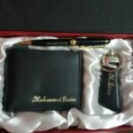 Customized Name Wallet + Pen + Keychain With Gift Box – In Black Color