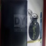 Name And Long Wallet Keychain And Pen With Gift Box – In Black Color