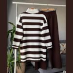 A&S Stripe Printed Style 2-Pcs Winter Tracksuit For Her.