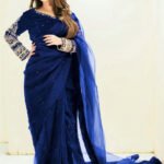 Multi Embroidery Blouse with Petticoat and Pearls Attached Saree